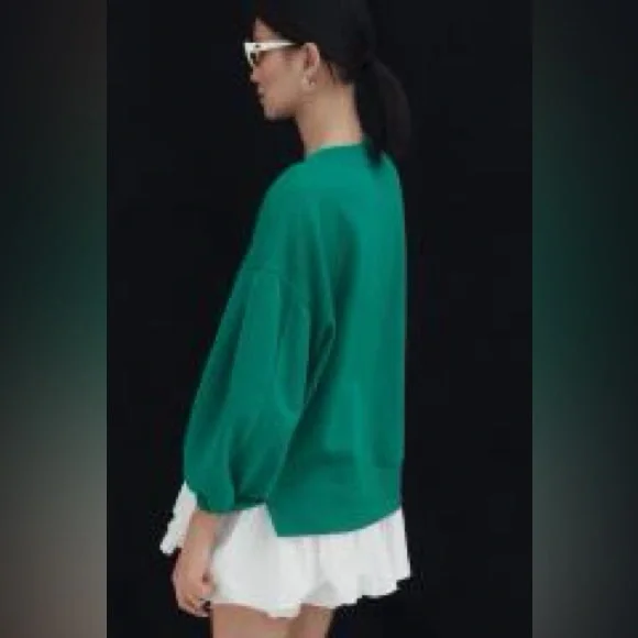 Maeve Long-Sleeve V-Neck Twofer Fleece Knit Pullover Kelly Green NWT Size XL - Picture 3 of 9